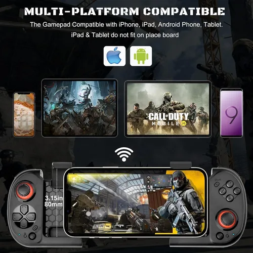 Vista 6 de Control móvil para juegos para iPhone, iOS, Android, inalámbrico, Gamepad - Gamepad móvil con una sola mano - Almacenamiento magnético - Call of