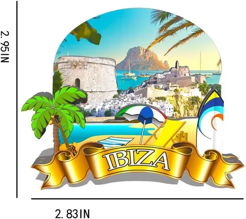 Vista 3 de Imán de madera para nevera de Ibiza de España Ibiza Monumentos 3D de Viaje Coleccionables Recuerdos Decoración Hecho a Mano -93