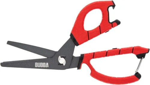 Vista 9 de BUBBA Tijeras pequeñas de pesca con cuchillas microdentadas y herramienta de crimpado de tiro dividido - Abrebotellas y agujero para cordón