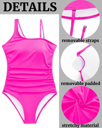 Vista 3 de Tempt Me Trajes de baño de una pieza para mujer, con control de abdomen, un hombro, asimétrico, fruncido