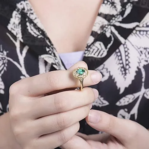 Vista 7 de Anillo de oro amarillo de 14 quilates con diamantes naturales de esmeralda para mujer, compromiso de compromiso de boda, aniversario de promoción