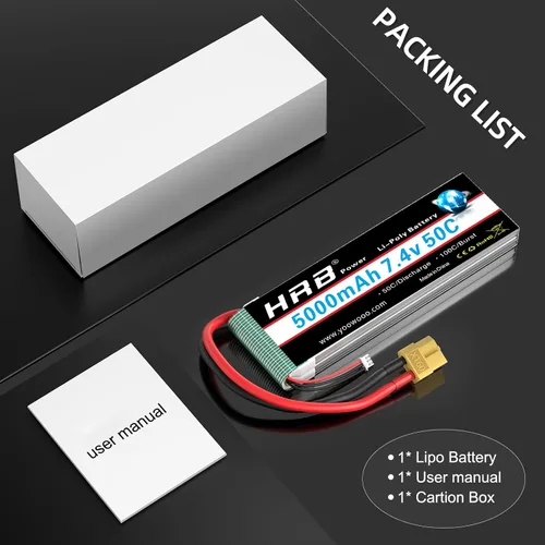 Vista 6 de HRB 7.4V 5000mAh 50C XT60 Lipo Batería Compatible con RC Car RC Plane RC Truck RC Boat