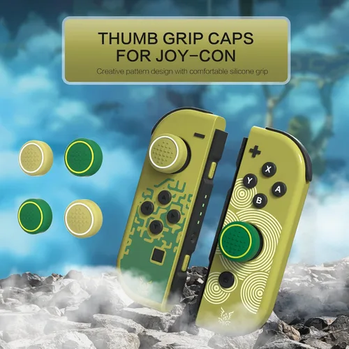 Vista 2 de Tapas de botón de interruptor, tapas de agarre de pulgar OLED para interruptor, tapas de palanca de mando para Switch lite - Amarillo y verde