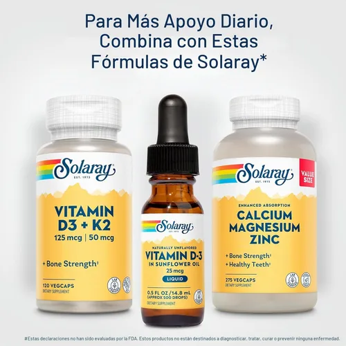 Vista 6 de SOLARAY Gotas líquidas de vitamina D3 de 25 mcg (1000 UI) - Gotas de vitamina D de absorción mejorada en aceite de girasol para soporte VIT D3