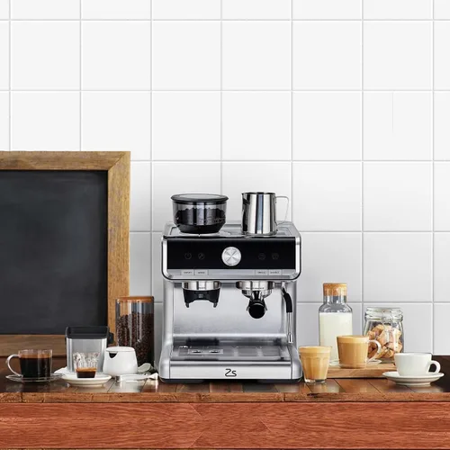 Vista 8 de Máquina de café expreso de 20 barras con molinillo, cafetera espresso profesional con espumador de leche, acero inoxidable cepillado, tanque de agua