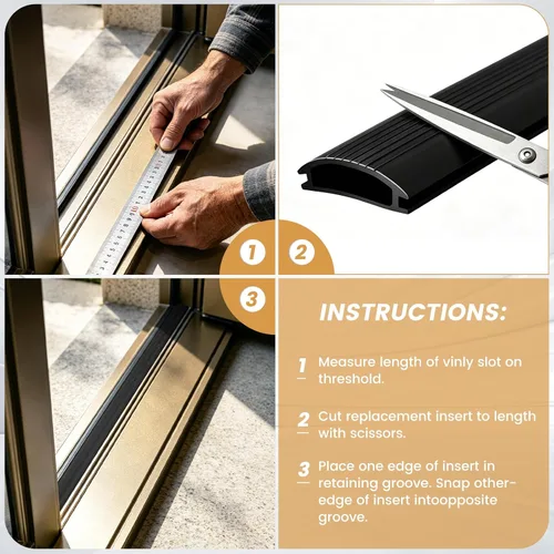 Vista 5 de 2 piezas de repuesto de vinilo de 36 pulgadas para umbrales de aluminio de altura ajustable con sellos de 1-5/16 x 3/8 insertos de repuesto de Negro