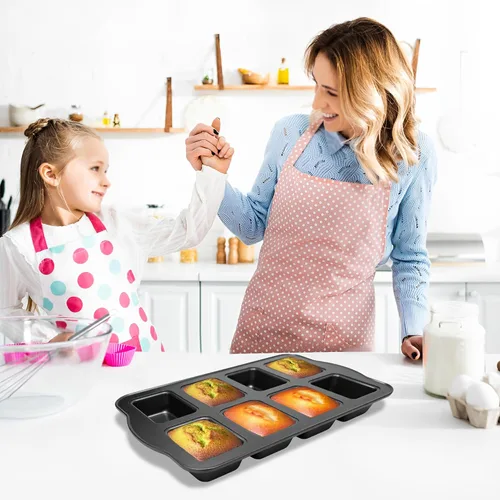 Vista 8 de Mini molde para pan de 8 cavidades, antiadherente de acero al carbono, bandeja para hornear mini pan de plátano, brownies y pastel de carne, apto
