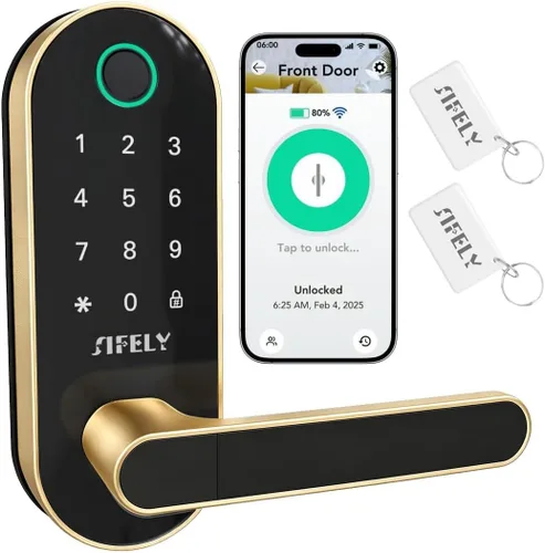 Vista 10 de Cerradura de puerta inteligente de huellas dactilares con mango y teclado: acceso remoto WiFi integrado, entrada sin llave para puerta delantera
