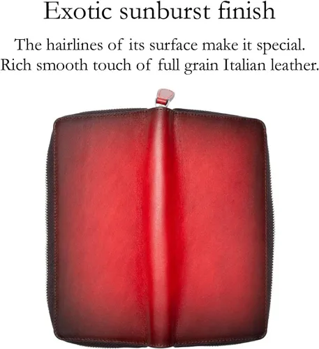Vista 3 de Italy Cartera de cuero italiano de grano completo para mujer Gradation Sunburst de alta capacidad, Rojo