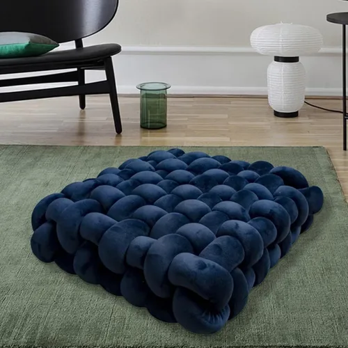 Vista 6 de Almohada decorativa cuadrada con nudo de 13 pulgadas, almohada anudada de terciopelo negro, almohada de piso de 8 bolas para sala de estar, ventana