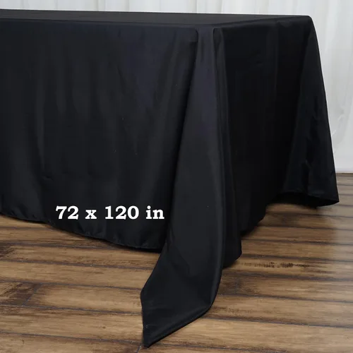 Vista 2 de Manteles rectangulares de poliéster negro de 72 x 120 pulgadas.