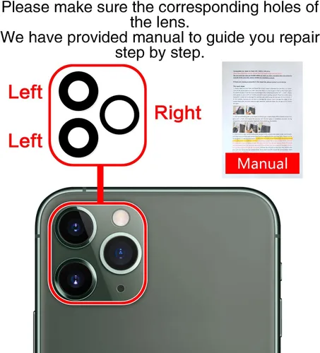 Vista 6 de 2PCS ASDAWN Reemplazo de Cristal de Lente de Cámara Trasera para iPhone 11 Pro y 11 Pro Max Reemplazo de Lente de Cámara con Adhesivo Preinstalado +