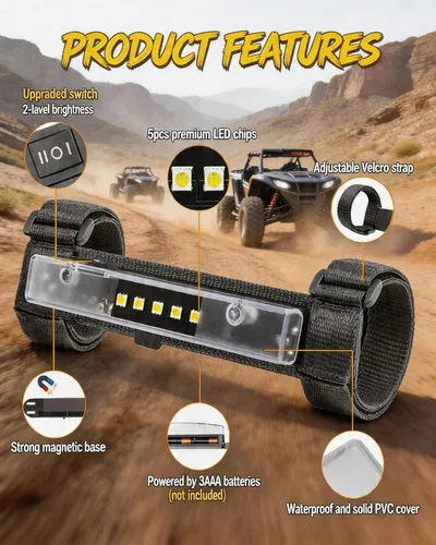 Vista 3 de Luz de techo interior para UTV, ANGU-OFFROAD Luz LED universal para montaje en barra antivuelco para luces de cúpula UTV, luces de jaula de utilidad