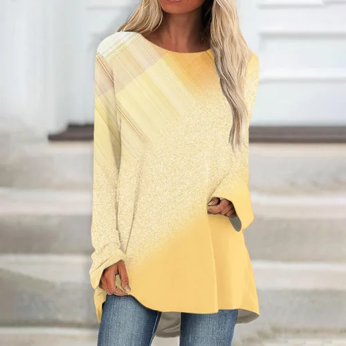 Vista 4 de GIANTHONG Women's Long Sleeve High Low Long Tunic Tops Round Neck Tops Pullover Loose Fit Gradient Printing Shirts for Work