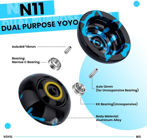 Vista 4 de MAGICYOYO N11 Yo-yo profesional no sensible para avanzados, yo-yo de trucos de metal de modo dual con rodamiento de yo-yo sensible para niños