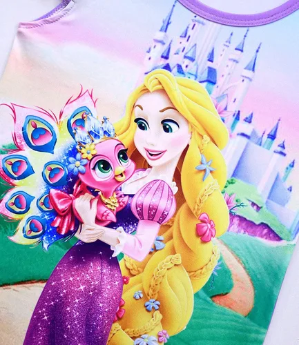 Vista 2 de AOVCLKID Vestido de princesa para niñas pequeñas, vestido casual de verano con estampado de dibujos animados