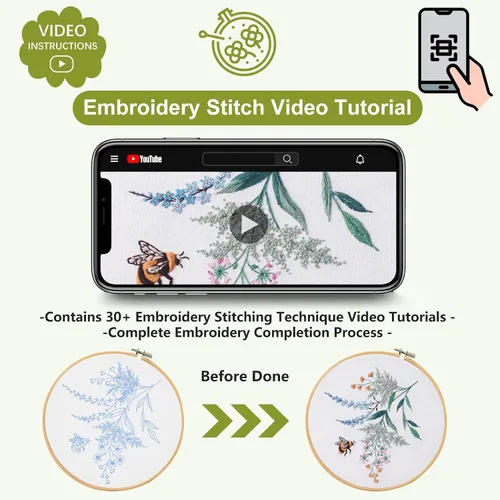 Vista 6 de Santune Paquete de 4 kits de bordado para principiantes, kits de punto de cruz y punto de aguja para adultos, juegos de punto con patrón de abeja