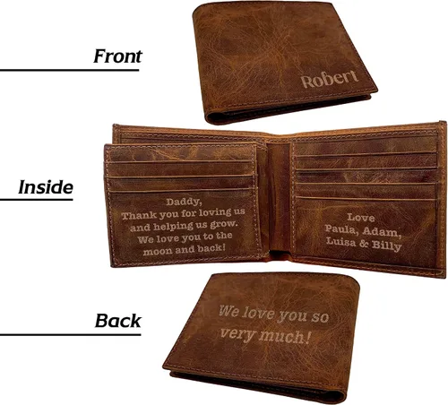 Vista 8 de Personalized Mens Wallet,Genuine Leather Wallet, Custom Men Wallets for Him, Husband, Dad, Boyfriend, Groom, Gift for Birthday, Anniversary