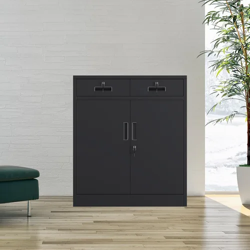 Vista 6 de Armario de almacenamiento de metal con puertas de cierre y estante ajustable, armarios de almacenamiento con cajones con cerradura para oficina