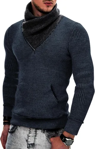 Vista 16 de COOFANDY - Suéteres de cuello chal para hombre de punto con cuello de tortuga, cuello alto, ajustado, con bolsillos Verde militar
