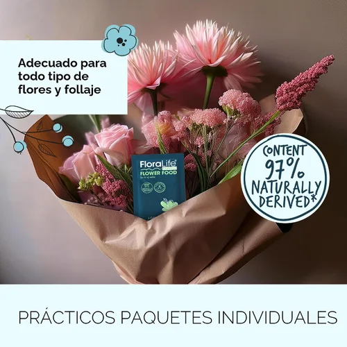Vista 3 de FloraLife Comida para Flores Cortadas Frescas - Bolsita Multi-Nutriente y Solución de Hidratación - 25 Sobres