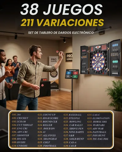 Vista 8 de WIN.MAX Electronic Dart Board Cabinet Set for Adults, Black Plateado