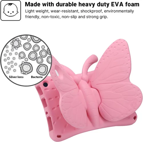 Vista 52 de FW Fire 7 - Funda para tablet para niños, Amazon Fire 7 2022, funda de mariposa con luz de atril, EVA, protección contra caídas, resistente, a