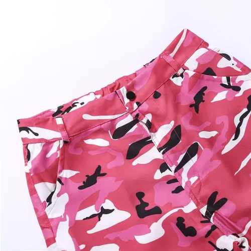 Vista 4 de Nituyy Pantalones cargo de camuflaje para mujer, pantalones de camuflaje de cintura alta ajustados, pantalones casuales con cremallera y bolsillo