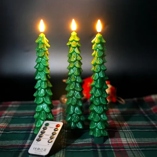 Vista 9 de FPOO Decoraciones de Navidad para interiores, 3 velas cerosas para árbol de Navidad con temporizador remoto, candelabros LED a batería para ventana
