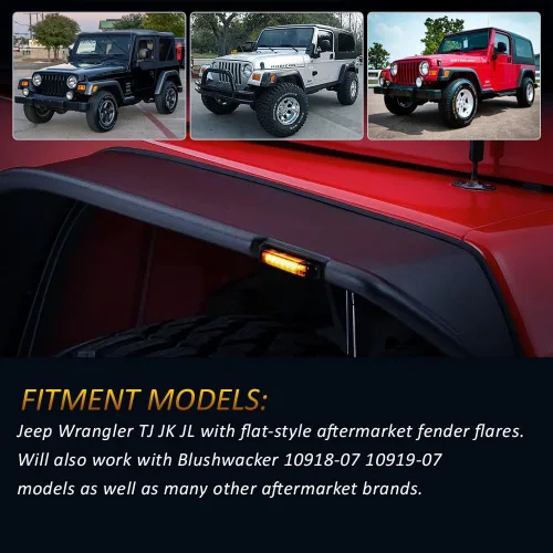 Vista 4 de D-Lumina Guardabarros Ensanchados Conjunto de Luz Marcadora Lateral Lente Ahumada Ámbar para Je-ep Wrangler TJ JK JL Guardabarros Ensanchados