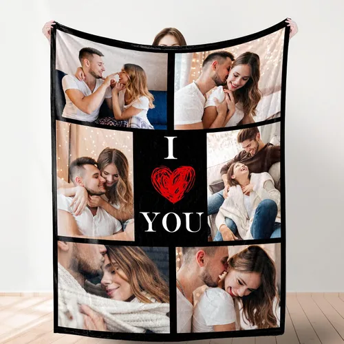 Vista 8 de YESCUSTOM Manta de fotos personalizada con 10 textos de fotos, fabricada en Estados Unidos, regalo para familiares, amigos, amantes para cumpleaños