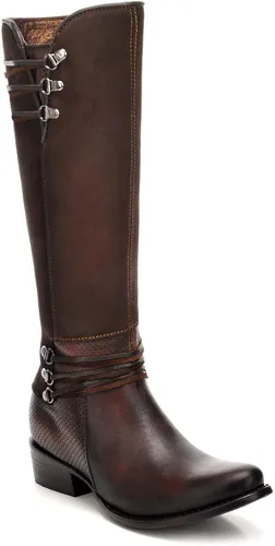 Vista 2 de Cuadra Botas altas para mujer en piel auténtica con cremallera, color marrón