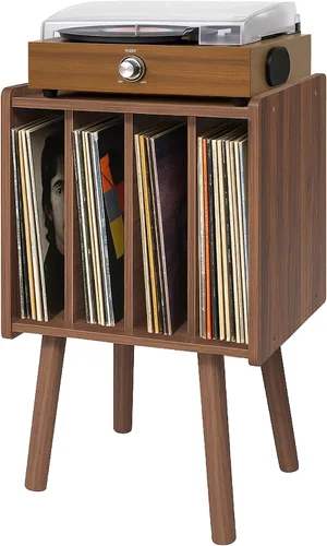 Vista 10 de Soporte para tocadiscos, mesa de almacenamiento de discos de vinilo con 4 gabinetes, soporte giratorio moderno de mediados de siglo, mesa