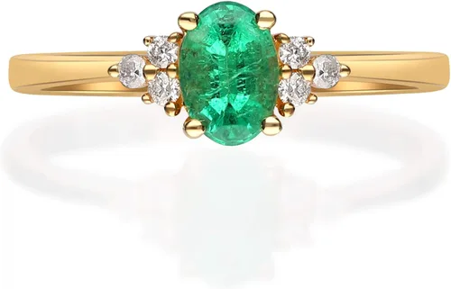 Vista 5 de Gin Grace - Anillo de compromiso de oro amarillo de 10 quilates con diamantes reales para aniversario estilo de compromiso I1 con esmeralda natural