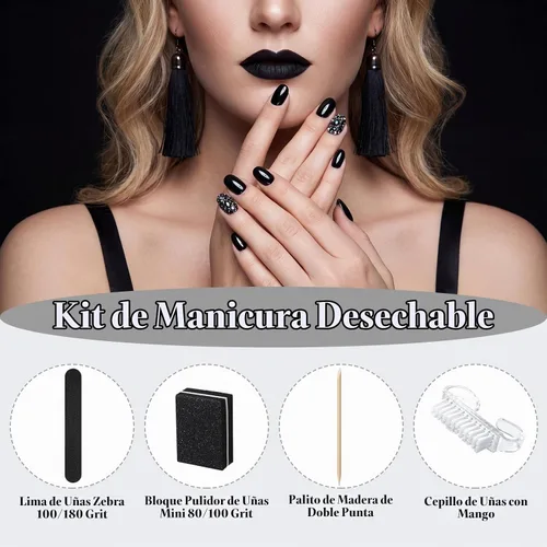 Vista 4 de 100 juegos 4 en 1 kit de manicura desechable a granel, negro