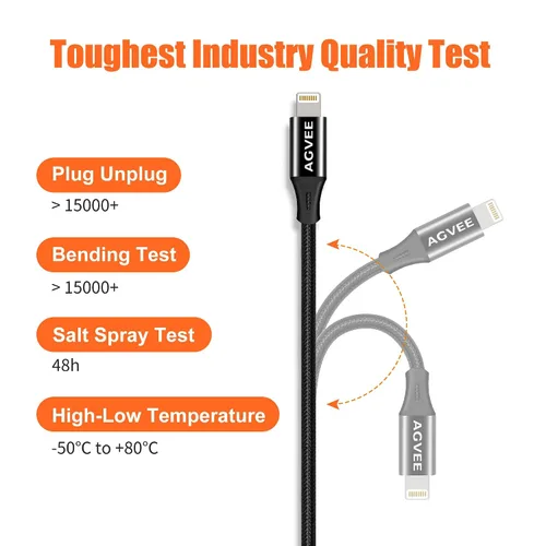 Vista 6 de AGVEE Cable de extensión Lightning de 1 pie, extensor trenzado hembra a macho, cable de función completa compatible con iPhone iPad, sincronización
