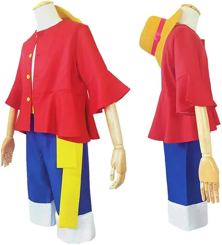 Vista 2 de Yanmao Luffy - Disfraz de cosplay de Luffy, disfraz de sombrero de paja, trajes de anime, fiesta de Halloween, para adultos, hombres y mujeres