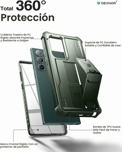 Vista 6 de Dexnor Funda para Samsung Galaxy S22 Ultra, [Protector de pantalla integrado y soporte] Protección de grado militar resistente de trabajo pesado a