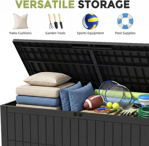 Vista 4 de UDPATIO Caja de almacenamiento para exteriores de 120 galones, con cerradura, de resina impermeable, contenedor de almacenamiento para interiores