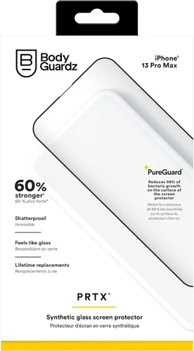 Vista 6 de BodyGuardz PRTX - Protector de pantalla para iPhone 13 Pro Max, vidrio sintético inastillable con cobertura de borde a borde