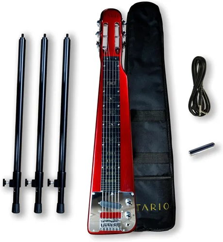 Vista 7 de TARIO Lap Steel Guitar 6 String Cabeza ranurada Stock Electric Slide Guitarras con bolsa de concierto (negro)