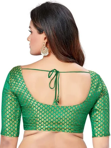 Vista 2 de Indian Hawker Bollywood - Blusa tradicional de brocado de banaras listo para usar con mangas hasta el codo