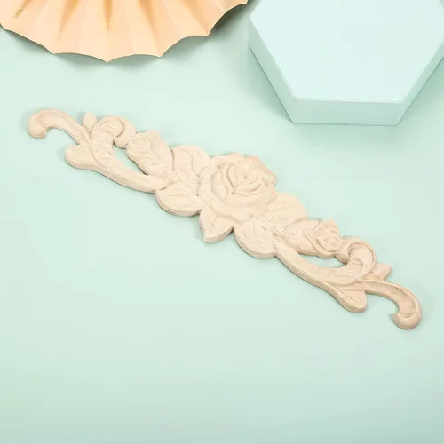 Vista 9 de 4 piezas de apliques tallados en madera rosa tallado en madera Onlays calcomanías para muebles