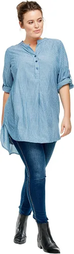 Vista 4 de ellos Túnica Henley a rayas de talla grande para mujer, Multi