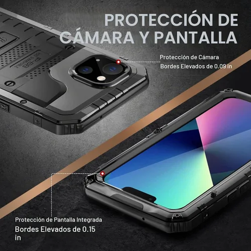 Vista 5 de Beasyjoy Funda impermeable para iPhone 13, funda de metal con protector de pantalla integrado, resistente protección de cuerpo completo, grado
