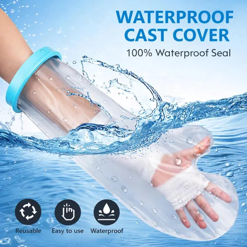 Vista 3 de Protector de brazo para adultos, resistente al agua, cubre manos o muñecas quebradas, vendaje reutilizable, para bañarse o ducharse