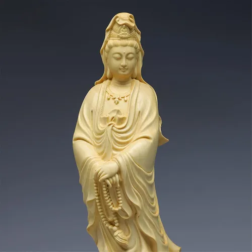 Vista 5 de Estatua de Buda de Feng Shui Kuan yin Buda tallada a mano Estatua de la suerte Quan Yin Estatua de la riqueza Guan Yin Estatua de madera