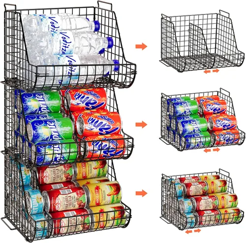 Vista 9 de Organizador apilable de latas de soda que almacena hasta 72 latas, paquete de 4 organizadores de almacenamiento de latas para estantes de despensa