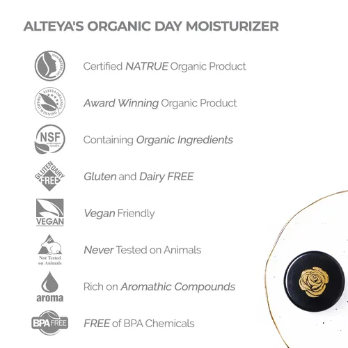 Vista 6 de Alteya Organics Day Moisturizer Certified Organic Skin Care 1.7 Fl Oz/1.7 fl oz Crema facial galardonada Bio Damascena con aceite de rosa búlgaro