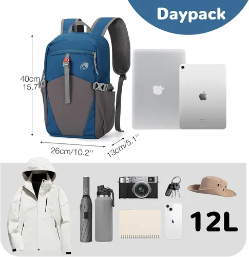 Vista 5 de Mochila de senderismo para niños, pequeña mochila impermeable para Azul
